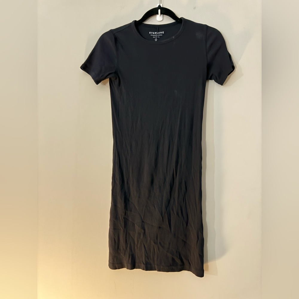 Everlane Black Bodycon Short Sleeve Crew Neck Pima Cotton Casual Mini Dress